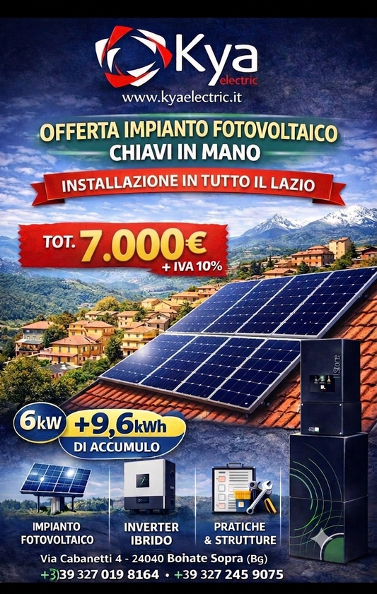 Impianto Fotovoltaico KYA Electric da 6 kW con Accumulo 9,6 kWh – Soluzione Chiavi in Mano nel Lazio